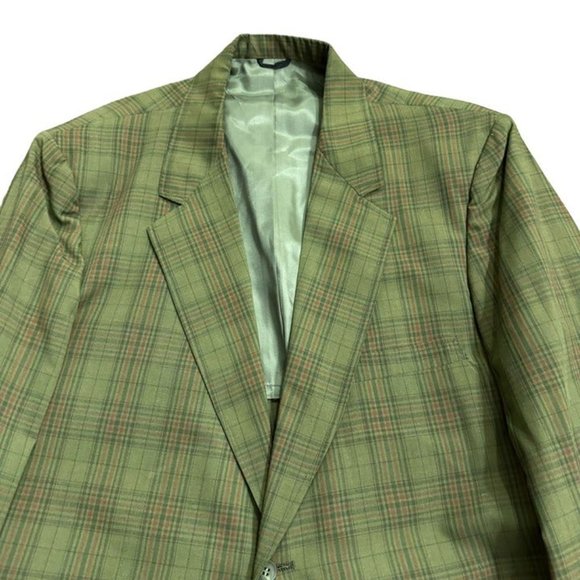 60s VTG Green Plaid 2 Button Sports Coat Blazer Town Craft JC Penney 40R NICE - Picture 2 of 10